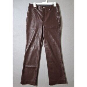 Express Pants Womens 10S 31x27 Brown Faux Leather High Rise Straight Slim 90s